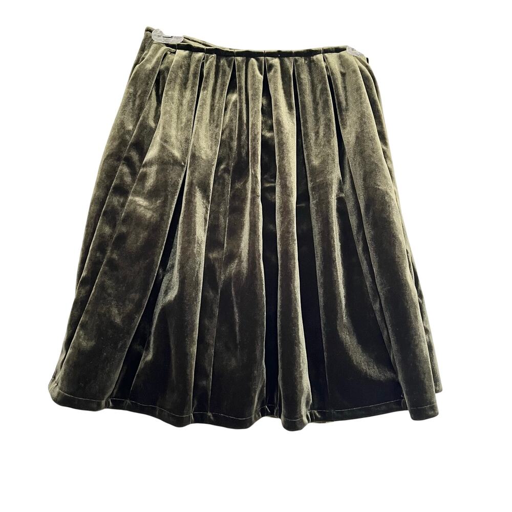 Bleu Comme Gris Green Velour Pleated Skirt 7Y NWT Luxury Designer Lined $205